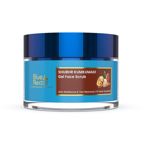 Blue Nectar Gel Face Scrub With Plant Based Vitamin E | Walnut Scrub for Face for Gentle Exfoliation & Skin Brightening | Detan Scrub for Tan Removal | Exfoliating Scrub for Women & Men (10 Herbs, 50g) - Fast Shipping to USA & Canada