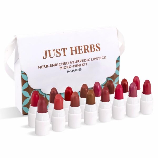 Just Herbs Ayurvedic Creamy Matte Micro Mini Lipstick Kit Lip Hydrating & Moisturizing, Lipsticks for Women Suitable All Indian Tones (Pack of 16) - Fast Shipping to USA & Canada