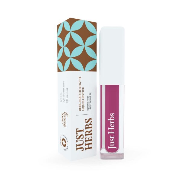 Just Herbs Ayurvedic Creamy Matte Long Lasting Liquid Lipstick, Lightweight & Hydrating Lip Colour with Liquorice & Sweet Almond Oil - Fuchsia Pearl - Fast Shipping to USA & Canada