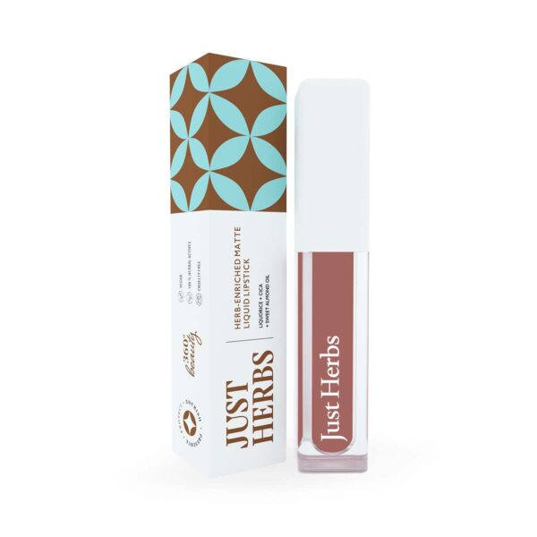 Just Herbs Ayurvedic Creamy Matte Long Lasting Liquid Lipstick, Lightweight & Hydrating Lip Colour with Liquorice & Sweet Almond Oil - Almond glaze - Fast Shipping to USA & Canada
