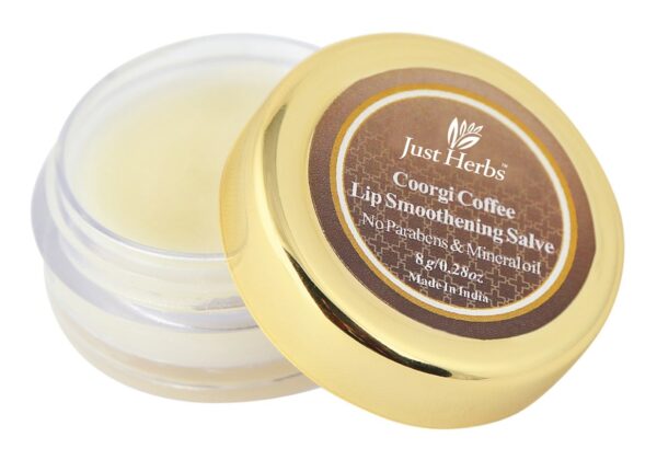 Just Herbs Men & Women Organic Coorgi Coffee Lip Smoothening Balm For Dark & Chapped Lips - Mineral Oil & Paraben Free Lip Balm &, Pack Of 1, White - Fast Shipping to USA & Canada