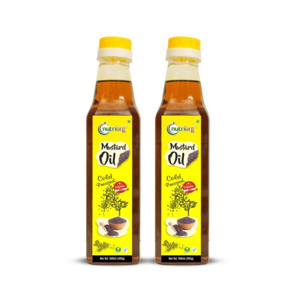 Nutriorg Cold Pressed Organic Mustard Oil 1 L (Pack of 2 * 500 ml) | Mustard Oil For Cooking | Kachi Ghani | Unrefined Oil - Fast Shipping to USA & Canada