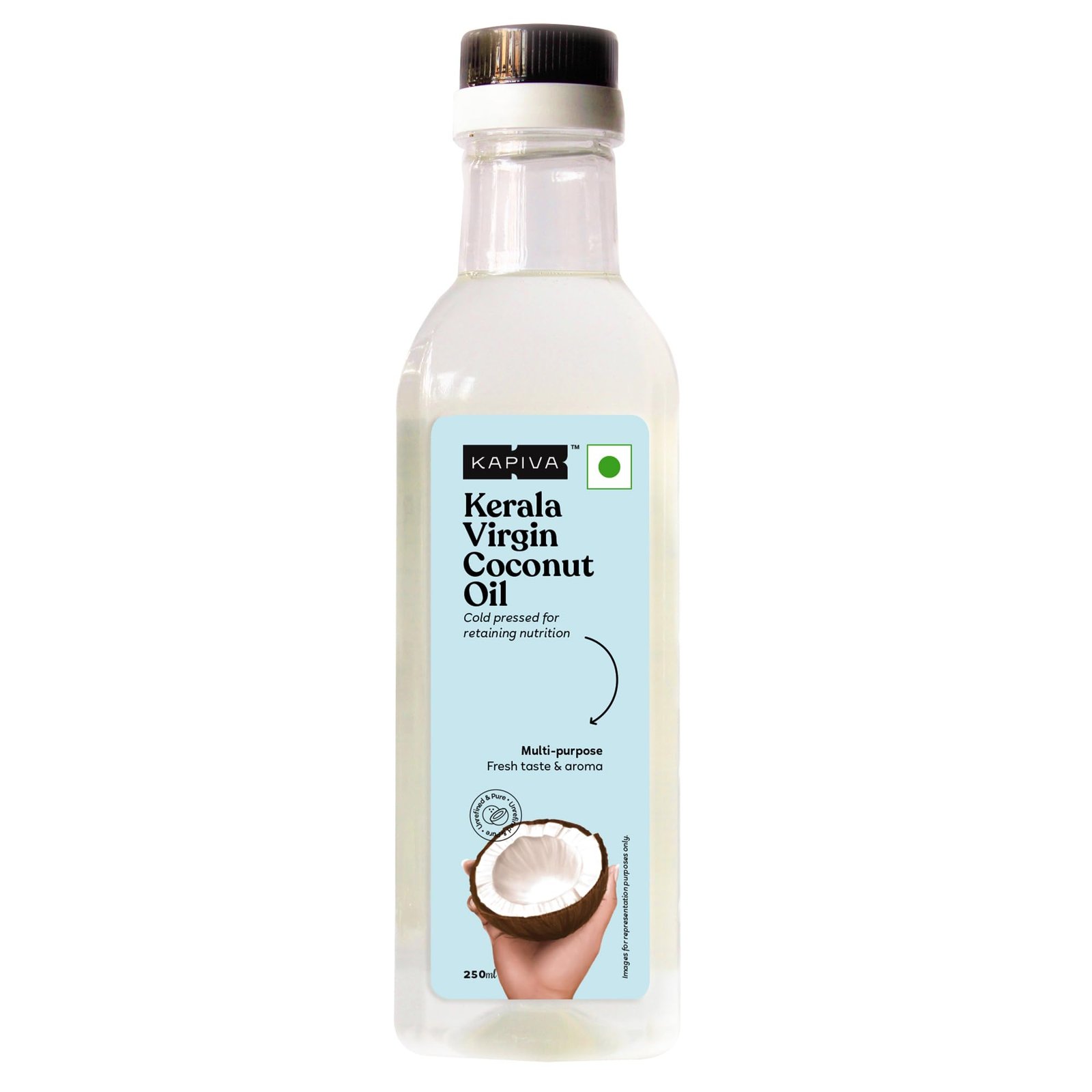 Version 1.0.0 Kapiva Virgin Cold-Pressed Coconut Oil 250ml | 100% Pure, Unrefined, Organic & Edible | For Cooking, Skin & Baby Care, Oil Pulling | Coconut Oil For Hair | Keto Friendly - Fast Shipping to USA & Canada - Image 1