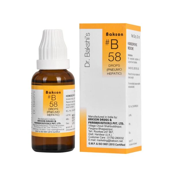 Dr. Bakshi's BAKSON'S HOMOEOPATHY # B 58 Pneumo Hepatic Drops (30 ml)