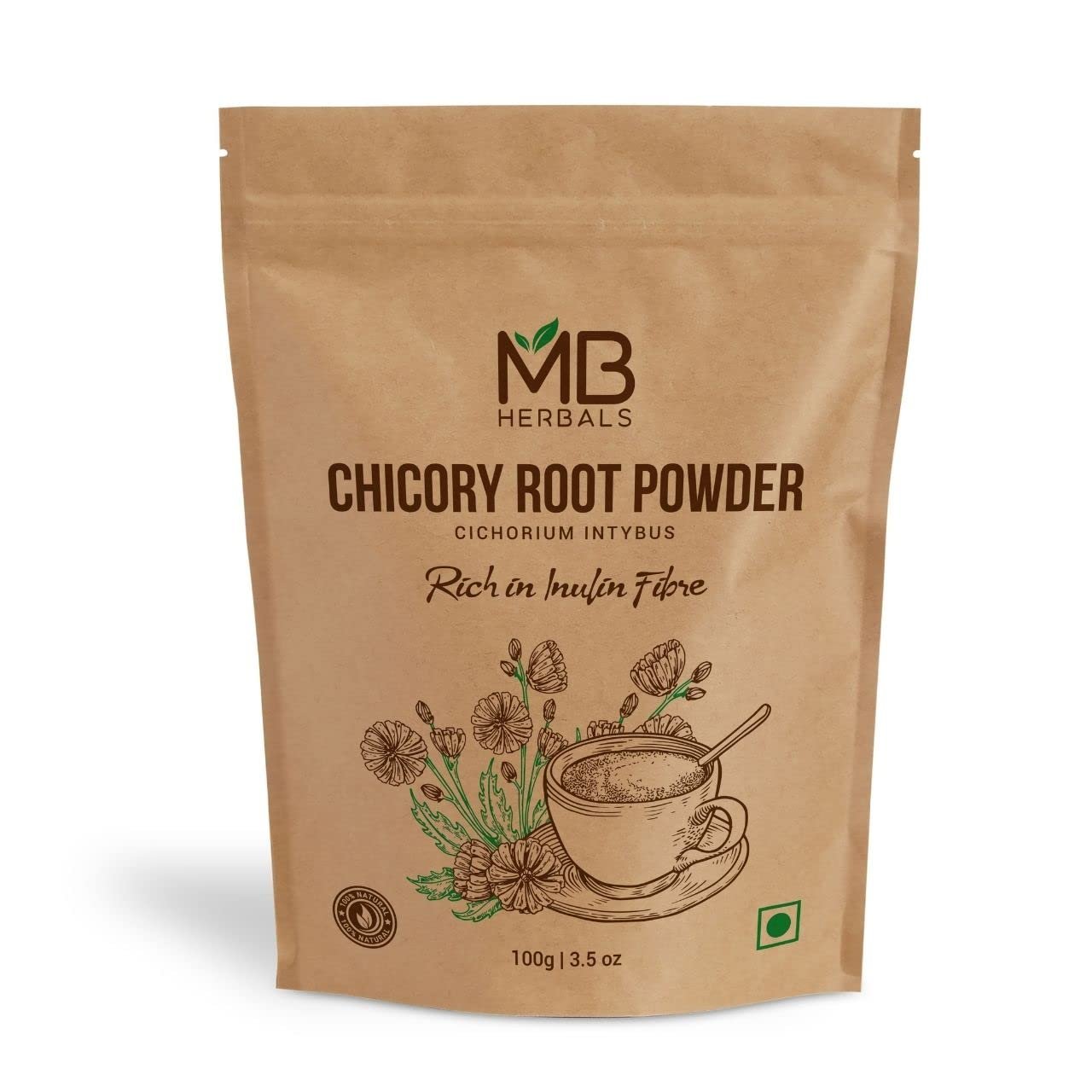Version 1.0.0 MB Herbals Chicory Root Powder 100 Gram | Dissolves Instantly in Water or Milk | Coffee Substitute - Image 1