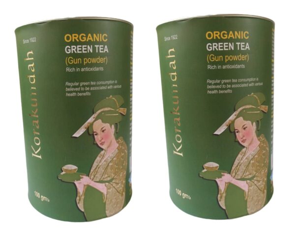 KORAKUNDAH Organic Green Tea in Canister (Gun Powder) 100 g | Pack of 2 | Total 200 g | Rich in Antioxidants | Chamraj Finest Nilgiri Tea - Fast Shipping to USA & Canada