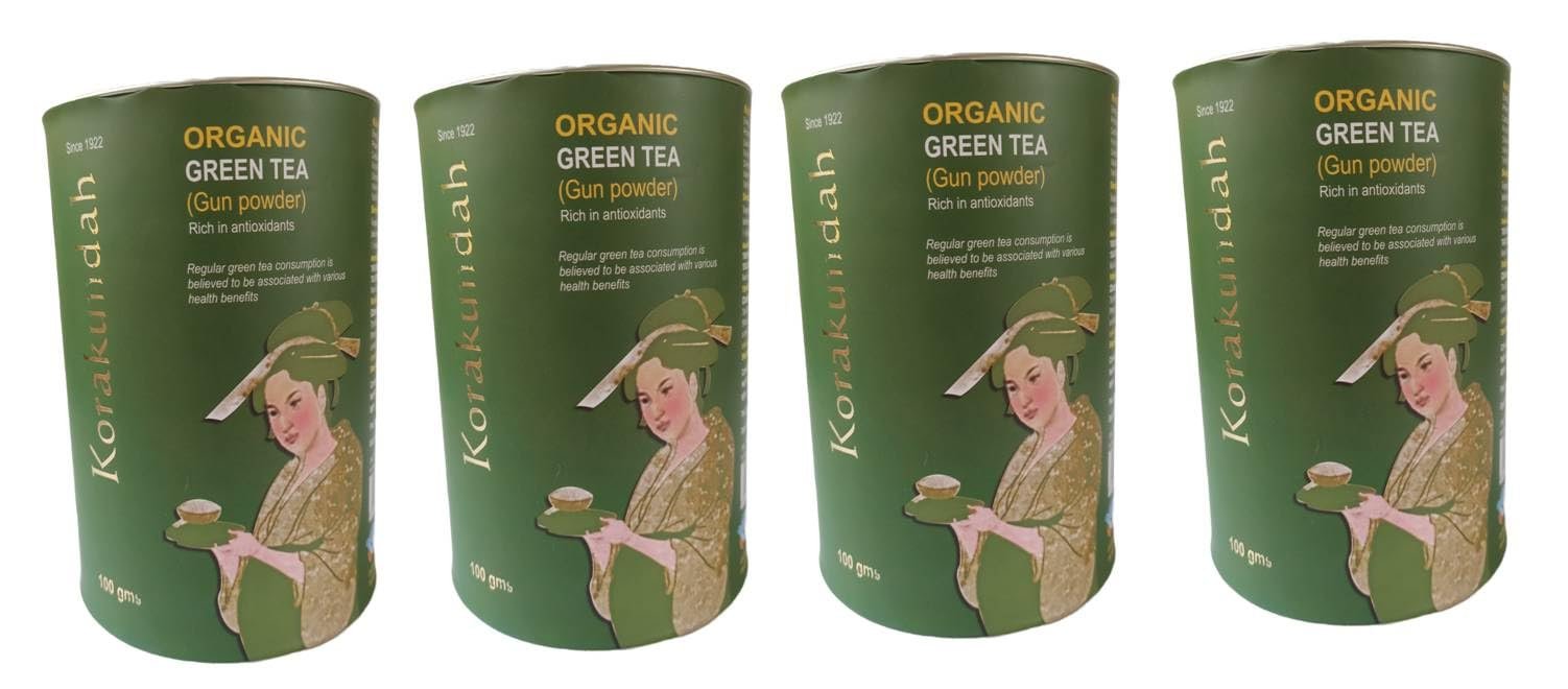 Version 1.0.0 KORAKUNDAH Organic Green Tea in Canister (Gun Powder) 100 g | Pack of 4 | Total 400 g | Rich in Antioxidants | Chamraj Finest Nilgiri Tea - Fast Shipping to USA & Canada - Image 1
