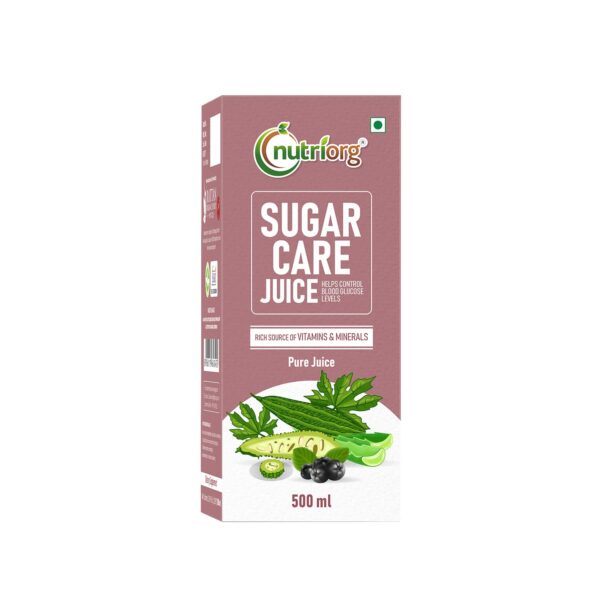 Nutriorg Sugar Care Juice 500 ml | Ayurvedic Blend for Blood Sugar Control | Made with Karela, Amla, Jamun, Methi, Aloe Vera, Giloy, Neem & Tulsi | Pure & Natural Juice for Diabetic Care - Fast Shipping to USA & Canada
