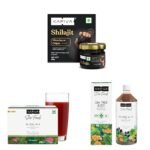 Kapiva Himalayan Shilajit/Shilajeet Resin, 20g - Performance Booster, Kapiva Skin Foods Glow Mix Collagen Powder for Glowing & Healthy Skin (30 Sachets) & Kapiva Dia Free Juice, 1L - Fast Shipping to USA
