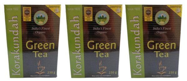 KORAKUNDAH Organic Green Tea (Jasmine) 250 g | Pack of 3 | Total 750 g | India's Finest Organic Tea | Chamraj Nilgiri Tea - Fast Shipping to USA & Canada