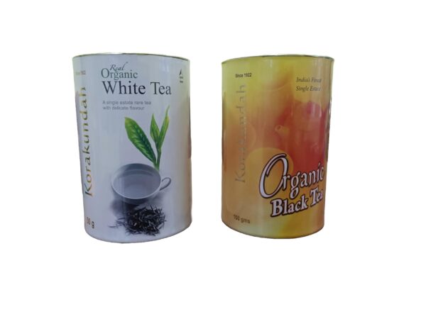 KORAKUNDAH White Tea In Canister 50g | KORAKUNDAH Organic Black Tea in Canister 100g | Pack of 2 | Total 150g | India's Finest Chamraj Nilgiri Tea - Fast Shipping to USA & Canada