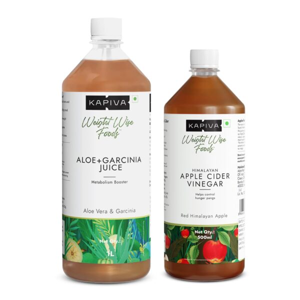 Kapiva Aloe Vera and Garcinia Juice 1L + Kapiva Apple Cider Vinegar 500 Ml | Assists in Weight Management - Fast Shipping to USA & Canada