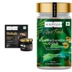 Kapiva Himalayan Shilajeet Resin, 20g-Performance Booster & Kapiva Ashwagandha Gold Capsules, 183rd day harvested Potent Nagori Ashwagandha With Gold, (60 Capsules) - Fast Shipping to USA