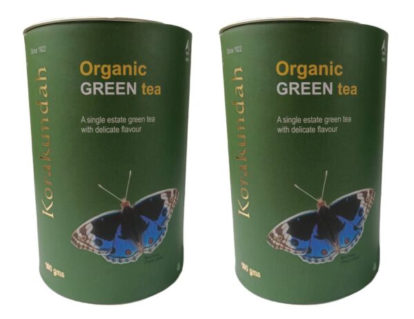 KORAKUNDAH Organic Green Tea in Canister (Butterfly) 100 g | Pack of 2 | Total 200 g | A Single Estate Green Tea with Delicate Flavour | Chamraj Finest Nilgiri Tea - Fast Shipping to USA & Canada