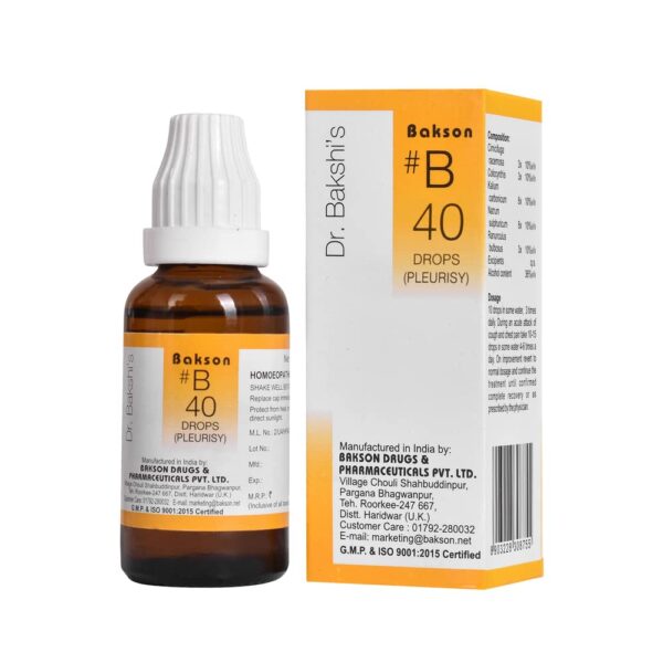 Dr. Bakshi's BAKSON'S HOMOEOPATHY # B 40 Pleurisy Drops (30 ml)