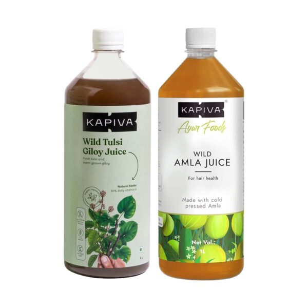 Kapiva Wild Tulsi Giloy Juice 1L + Kapiva Wild Amla Juice 1L | Boosts Immunity and Digestion | Natural Juice Pack | Immunity Boosters for Adults | No Added Sugar - Fast Shipping to USA & Canada