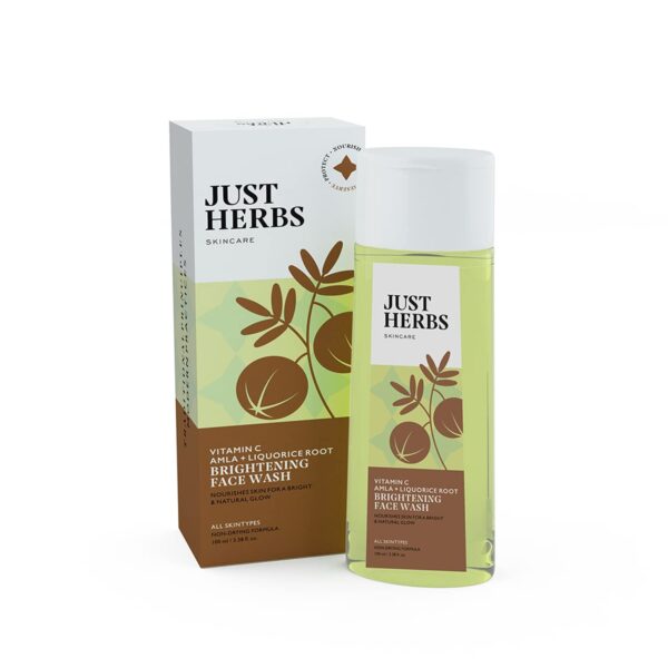 Just Herbs Brightening Face Wash with Vitamin C Amla & Liquorice Root for Men & Women | Hydrates Skin, Reduces Hyperpigmentation & Maintains pH Level | Suits All Skin Types- 50 gm - Fast Shipping to USA & Canada