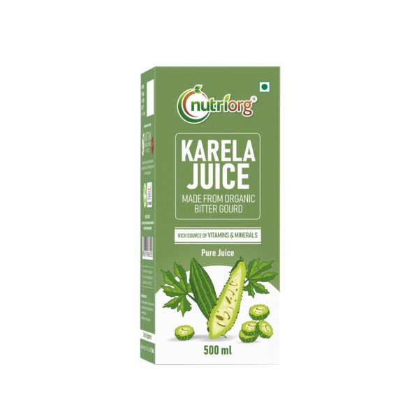 Nutriorg Organic Karela Juice - 500 ml | Bitter Gourd Juice for Blood Sugar Control | Diabetes Care & Immunity Boost | No Added Sugar, Colors, or Flavors | Pure & Natural - Fast Shipping to USA & Canada