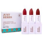 Just Herbs Ayurvedic Creamy Matte Half-Size Lipstick Kit - Peachy Pink Coral & 1.8gm x 3 - Fast Shipping to USA & Canada