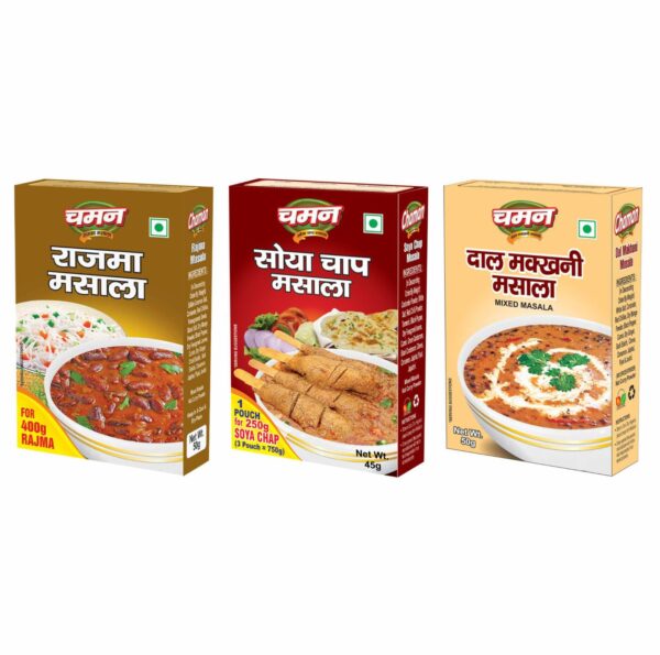 Chaman Masala Combo Pack (Rajma Masala 50g, Soyachap Masala 60g & Dal Makhni Masala 50g) | Blends for Flavorful Home Cooking | Flavorful Indian Spice Set | Premium Blends for Delicious Dishes - Fast Shipping to USA & Canada