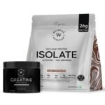 Wellbeing Nutrition 100% Whey Protein Isolate (Dark Chocolate) | 26g Protein, 13g EAA | Clinically Proven 2x Muscle Protein Synthesis| 1kg + Wellbeing Nutrition Creatine Monohudrate 100g (Combo pack)