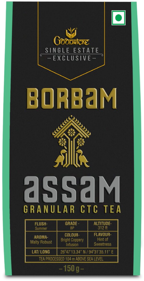 GOODRICKE Borbam Single Estate Assam CTC Tea - 150 grams | 100% Pure & Natural Loose Leaves | Iresistible Aroma - Fast Shipping to USA & Canada