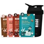 Rage Coffee - Silk Blend Assorted Sachets, Pack of 15 (3 Classic, 4 Creamy Hazelnut, 4 Vanilla Velvet & 4 Belgian Chocolate) +Multi-purpose Shaker 400 ML - Fast Shipping to USA & Canada