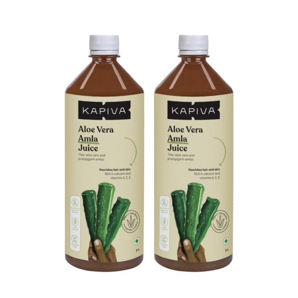 Kapiva Aloe Vera + Amla Juice (2L) | Cold-pressed Juice for Glowing Skin | Helps with Acne and Metabolism - Super Saver Pack of 2 - Fast Shipping to USA & Canada