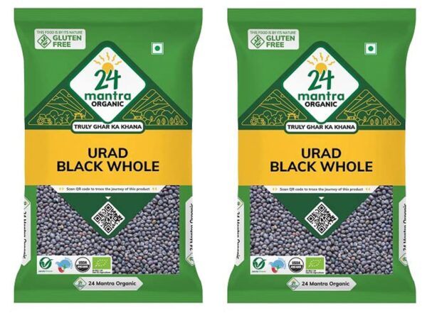24 Mantra Organic Unpolished Urad Dal Black Whole/Black Gram Whole/Minapa pappu/Kali dal - 500gms | Pack of 2 | 100% Organic | Chemical Free & Pesticides Free - Fast Shipping to USA & Canada