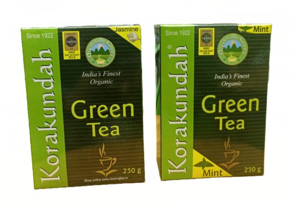 KORAKUNDAH Organic Green Tea (Mint) 250 g | Organic Green Tea (Jasmine) 250 g | Pack of 2 | Total 500 g | India's Finest Organic Green Tea | Chamraj Nilgiri Tea - Fast Shipping to USA & Canada