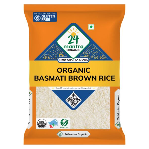 24 Mantra Organic Unpolished Basmati Rice Premium Brown/Basmati Brown Chawal - 1 Kg | Pack of 1 | 100% Organic | Chemical Free & Pesticides Free - Fast Shipping to USA & Canada