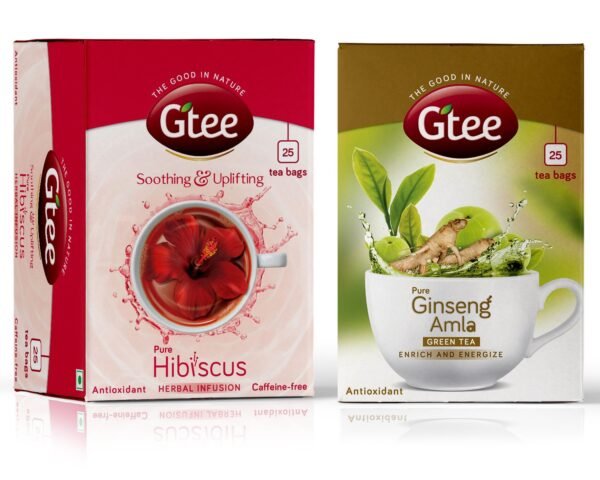 GTEE Green Tea Bags - Ginseng & Hibiscus Tea Bags, 25 Tea bags (Pack of 2) - Fast Shipping to USA & Canada
