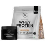 Wellbeing Nutrition Whey Protein Isolate + Concentrate (Cappuccino) | 24g Protein, 12g EAA, 5.8g BCAA | Clinically Proven 2x Muscle Protein Synthesis| 1kg + Wellbeing Nutrition Creatine Monohydrate 100g (combo pack)