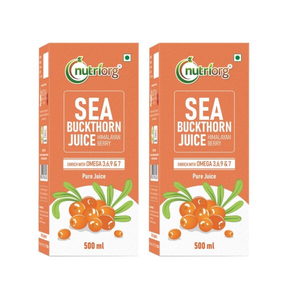 Nutriorg Sea Buckthorn Juice, Himalayan Berry, Enrich With Omega 3,6,9 & 7 Rich in Vitamin C, 500 ml (Pack Of 2) - Fast Shipping to USA & Canada