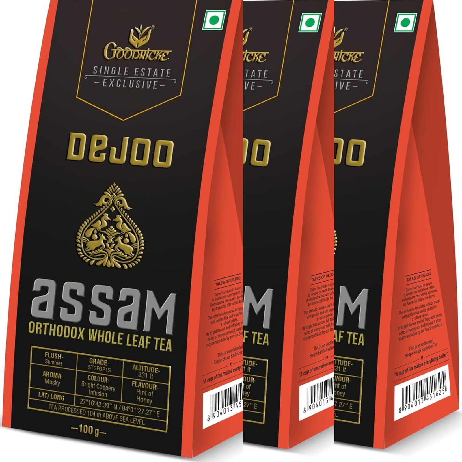 Version 1.0.0 Goodricke Dejoo Single Estate Assam Orthodox Whole Leaf Tea- 100 g (Pack of 3) - Fast Shipping to USA & Canada - Image 1