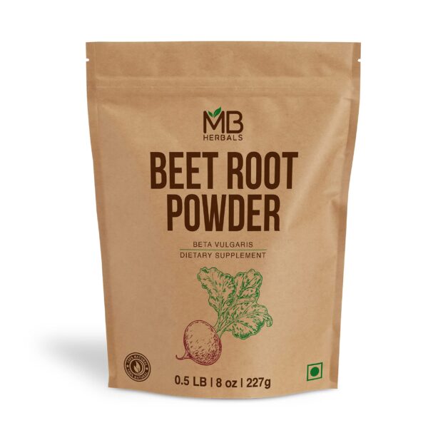 MB Herbals Beetroot Powder 227g Pure, Powerful Natural Antioxidant, Energy Booster, Iron Rich - Non-GMO, Gluten-Free, Vegan - Easy to Use - Ideal for Smoothies, Baking, Cooking - Fast Shipping to USA & Canada