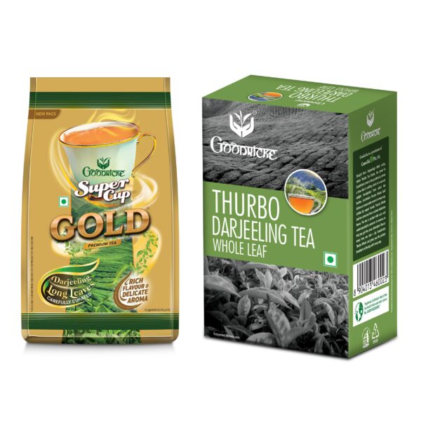 GOODRICKE Combo Pack - Thurbo Darjeeling & Supercup Gold Tea - 250gm each (Pack Of 2) | 100% Pure & Original Single Estate Whole Leaf Tea | Premium Assam & Darjeeling Loose Tea Leaves With Rich Taste - Fast Shipping to USA & Canada