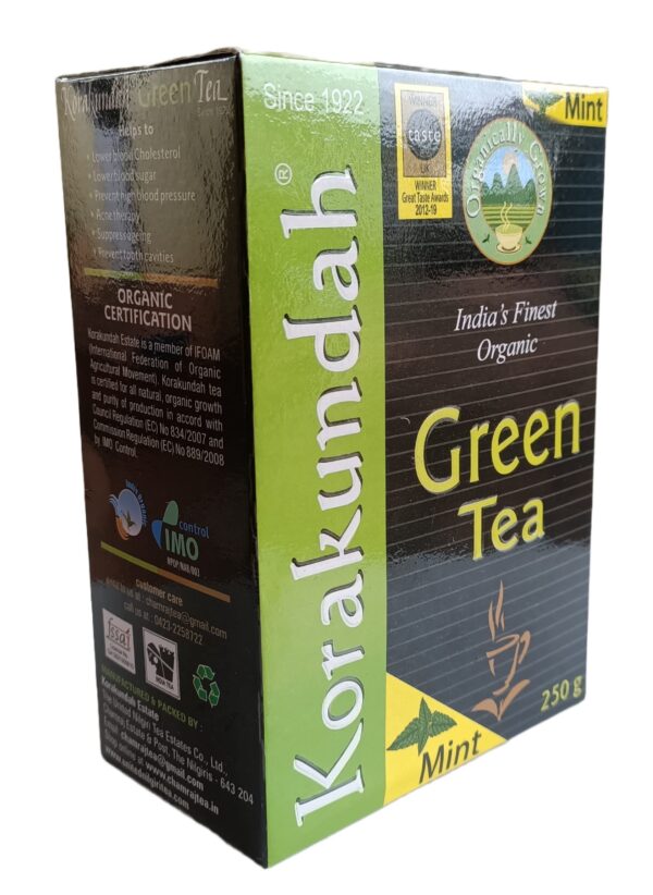 KORAKUNDAH Organic Green Tea (Mint) 250 g | Pack of 1 | Total 250 g | India's Finest Organic Tea | Chamraj Nilgiri Tea - Fast Shipping to USA & Canada
