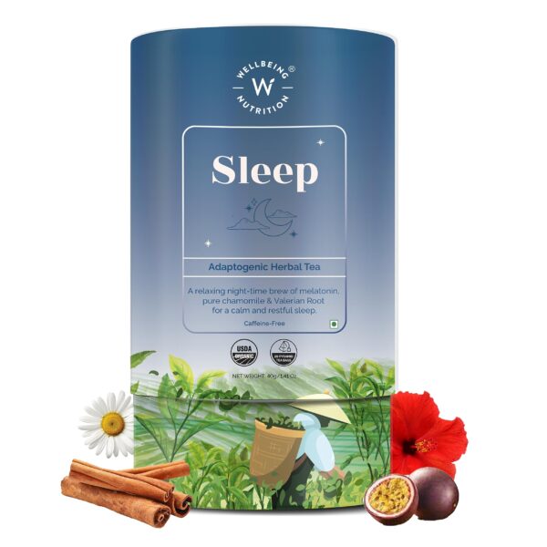 WELLBEING NUTRITION Sleep Tea|Caffeine Free Tea Bags For Insomnia & Stress Relief,Relaxation & Improved Sleep Quality|5Mg Melatonin,Chamomile,Valerian Root,Lavender (20 Pyramid Tea Bags) - Chamomile
