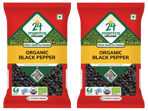24 Mantra Organic Black Pepper - 100gms | Pack of 2 | Chemical Free & Pesticides Free | Unadulterated | Rich Flavour - Fast Shipping to USA & Canada