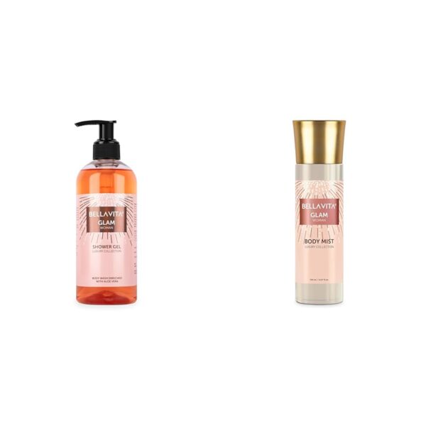 Bella Vita Luxury Glam Woman Body Wash Refreshing Shower Gel for Deep Cleansing Hydrating Moisturising Softer & Smoother Skin with Aloe Vera 500 ml Glam Women Body Spray Mist Perfume - Fast Shipping to USA & Canada