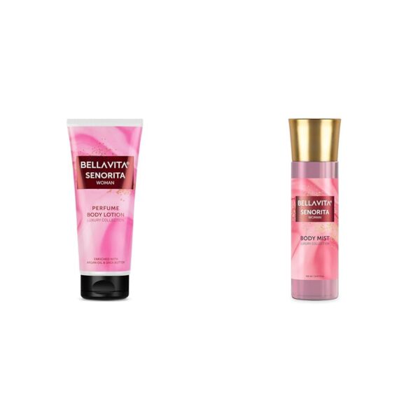Bella Vita Luxury Senorita Woman Body Lotion for Nourishing Hydrating Soft SuppleHealthy Skin with Argan Oil and Shea Butter 200 Ml Senorita Women Body Spray Mist Perfume - Fast Shipping to USA & Canada