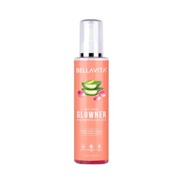 Bella Vita Organic Glowner Face Toner, Alcohol free, Rose Water 200ml Pore Minimizing Tightening Natural Toner Spray for Glowing Skin - All Skin Types - Fast Shipping to USA & Canada