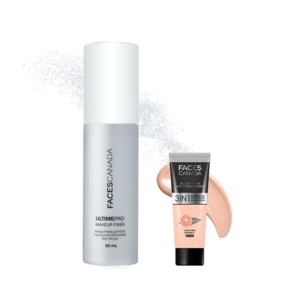 FACESCANADA Waterproof Fix & Finish Kit|Makeup Fixer (50Ml) + Rose Ivory All Day Hydra Matte Mini Foundation (15Ml)|Makeup Kit For Women (Combo Pack Of 2) - Fast Shipping to USA & Canada