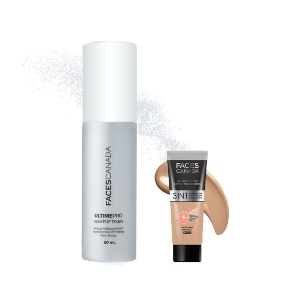 FACESCANADA Waterproof Fix & Finish Kit | Makeup Fixer (50Ml) + Medium Natural All Day Hydra Matte Mini Foundation (15Ml) | Makeup Kit For Women (Combo Pack Of 2) - Fast Shipping to USA & Canada