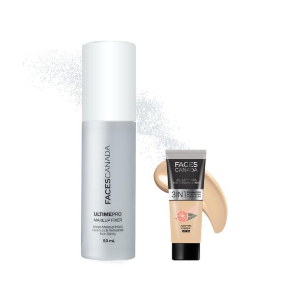 FACESCANADA Waterproof Fix & Finish Kit|Makeup Fixer (50Ml) + Absolute Ivory All Day Hydra Matte Mini Foundation (15Ml)|Makeup Kit For Women (Combo Pack Of 2) - Fast Shipping to USA & Canada