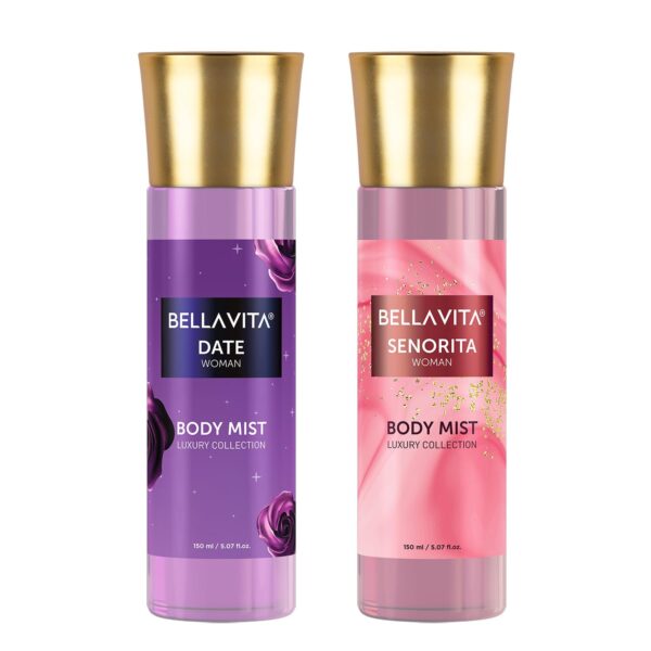 Bella Vita Luxury Date & Senorita Body Spray Mist Perfume Combo With Long Lasting Refreshing Floral & Fruity Fragrance Of Vanilla, Pomegranate & Mint for Women, 150ml Each - Fast Shipping to USA & Canada