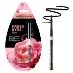 FACESCANADA Fresh Eyes Kajal Stick, 0.35G | With Rose Extracts | 24Hr Waterproof | Suits Sensitive Eyes | Intense Black Matte Finish | Refreshes Tired Eyes | Gentle | Smudgeproof | Vegan - Fast Shipping to USA & Canada