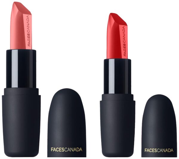 FACESCANADA Weightless Matte Lipstick - Bombshell Red 09 (Red) & FACES CANADA Weightless Matte Lipstick - Peach Candy 14 (Pink) - Fast Shipping to USA & Canada