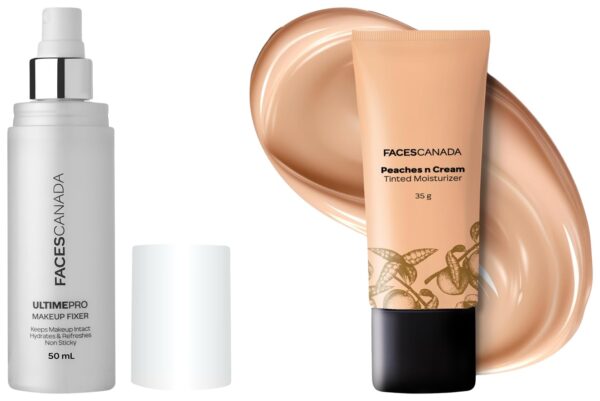 FACESCANADA Ultime Pro Natural Finish Makeup Fixer 50 Ml And Faces Canada Peaches N Cream Tinted Moisturizer - Light 01, 35 G - Fast Shipping to USA & Canada